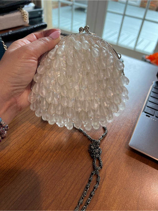 Handbags - Pearl-Embellished White Bead Crossbody Bag